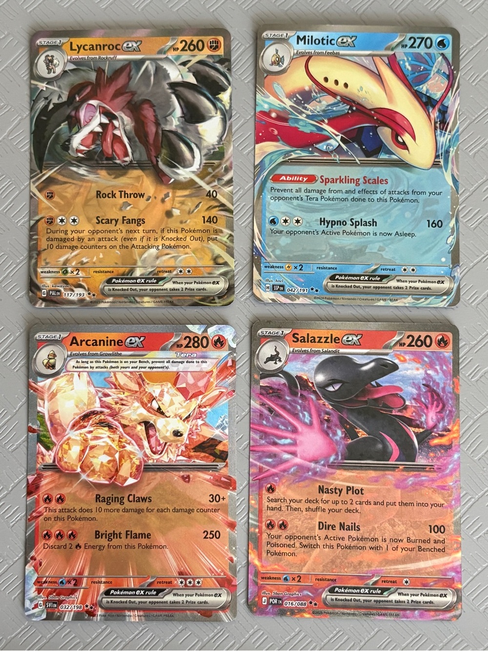 Pokémon ex 4 Card Lot Lycanroc Milotic Arcanine Salazzle